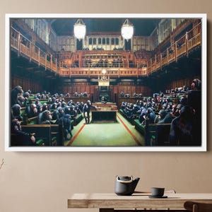 Banksy Monkey Parliament Canvas Wall Art Picture Print | Graffiti Wall Hangings | Home & Office Decor | Banksy Style Canvas | Banksy Art