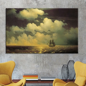 Framed Sailing Ship Canvas Art Print: Seascape Wall Decor