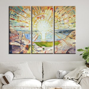 Edvard Munch Print The Sun Set of 3, The Sun Painting by Edvard Munch Radiant Colorful Vibrant Coastal Art, Vintage Nature Landscape Sky