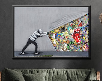 Canvaskunst Banksy Behind the Curtain, moderne stedelijke streetstyle