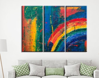 Rainbow Abstract Canvas Set, Modern Wall Art (Set of 3)