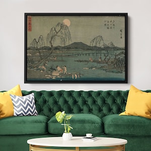 Utagawa Hiroshige Canvas Art - View of Tone River at Konodai, Japanese Landscape Print, Wall Decor for Home & Office, Grandma Gift