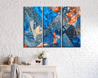 Arte de lienzo de collage abstracto, conjunto de tríptico moderno