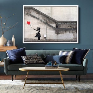 Banksy-Es gibt immer Hoffnung Leinwand Wandkunst/Banksy Leinwand Kunst/Banksy Street Art/Graffiti Kunst/Banksy Poster/Rotes Ballon-Mädchen/Muttertagsgeschenk