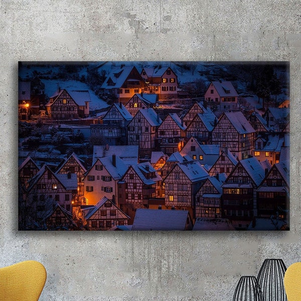 Germany Freudenberg Canvas/Old City Canvas/Cityscape Art/Night Cityscape Canvas/Night City/Modern Wall ART/Landscape Art/New Year Gift Idea