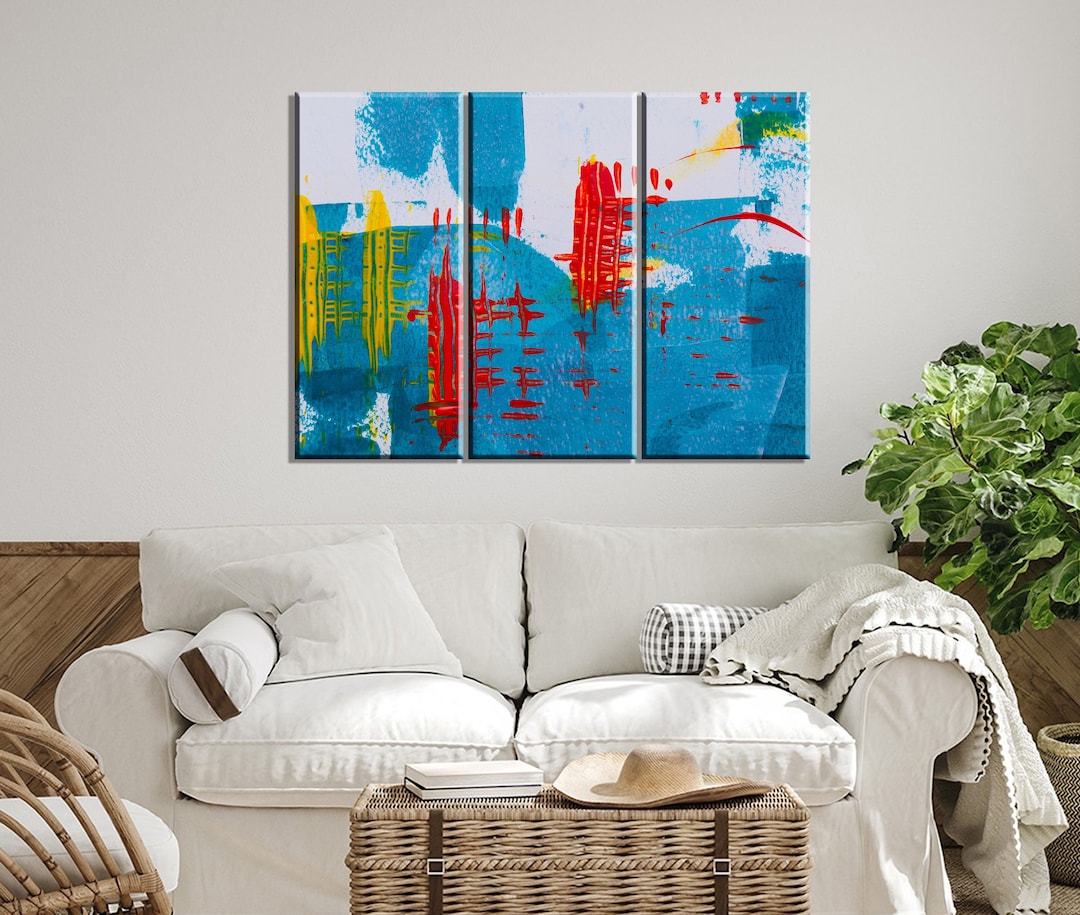 Blue Abstract Set of 3 Canvas Print/master Bedroom Decor/modern Home