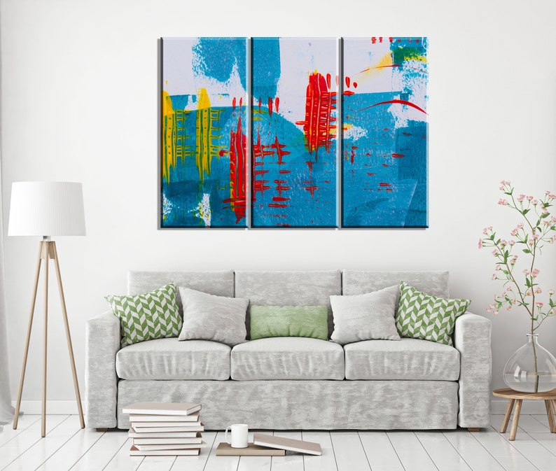 Blue Abstract Set of 3 Canvas Print/master Bedroom Decor/modern Home
