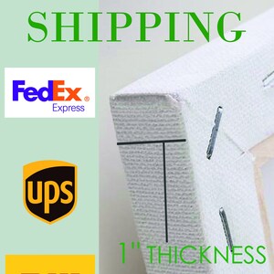 Może przedstawiać: Białe pł&oacute;tno o grubości 1 cala, pokazujące krawędź pł&oacute;tna. Obraz zawiera r&oacute;wnież logo FedEx Express, UPS i DHL.