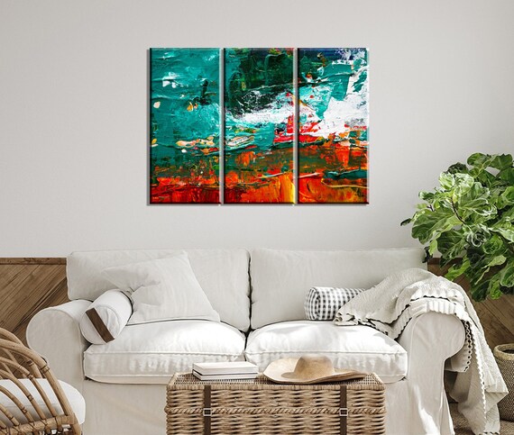 Red and Blue Abstract Canvas Art/modern Abstract Canvas/set of 3