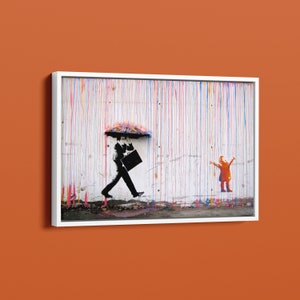 Banksy Rainbow Rain Canvas/Street Graffiti Art/Banksy Style Canvas Art/Banksy Poster/Multicolored Rainbow Rain Canvas/Urban Wall Art/Banksy