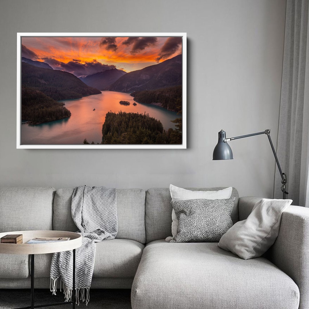 Sunset Mountain Lake Canvas Print, Landscape Wall Art - Etsy