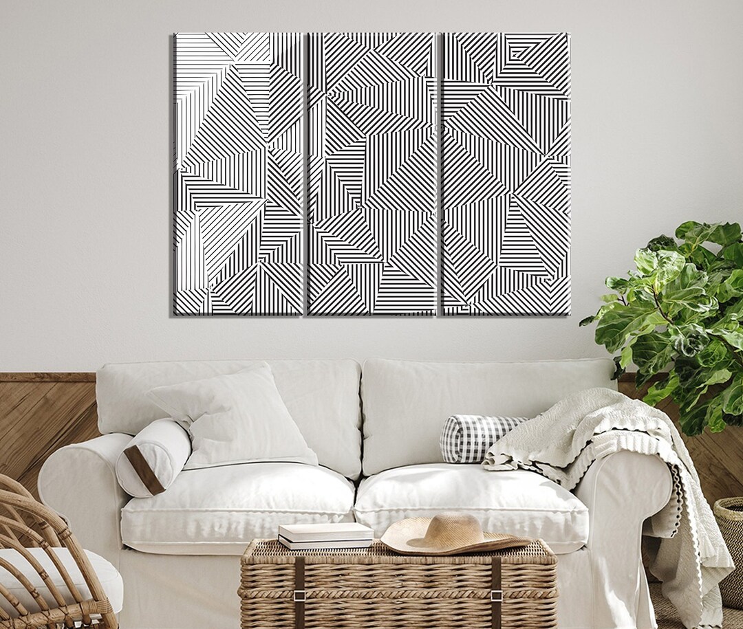 Geometric Black and White Canvas Print Set, Modern Wall Art - Etsy