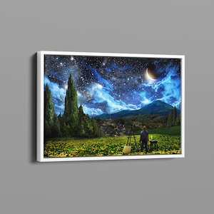 Van Gogh and Starry Night Universe Canvas/Illustration Canvas Art/Starry Night Canvas/Impressionism/Modern Artwork/Mother&#39;s Day Gift Idea%50