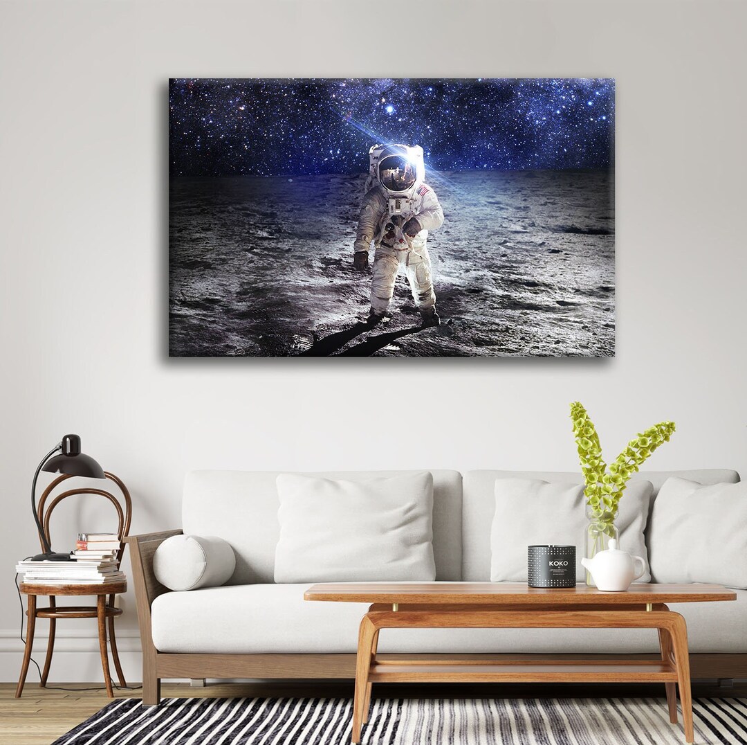 Astronaut on Moon Canvas Art, Space Theme Decor - Etsy