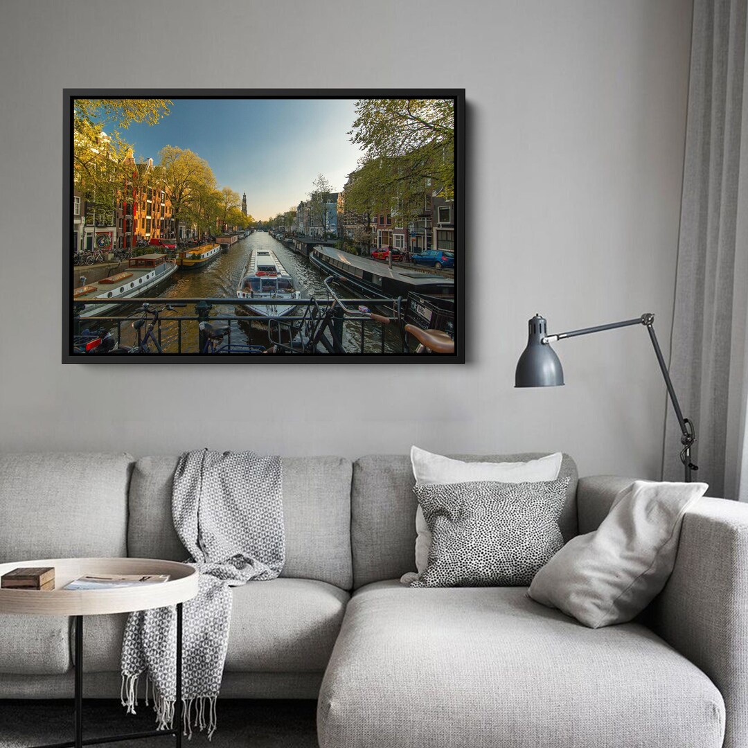 Amsterdam Canal Framed Canvas Print | Dutch Cityscape Wall Art - Etsy