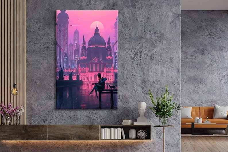 Futuristic Building Canvas/ Living Room Decor/ Futurism Artwork/ Neo