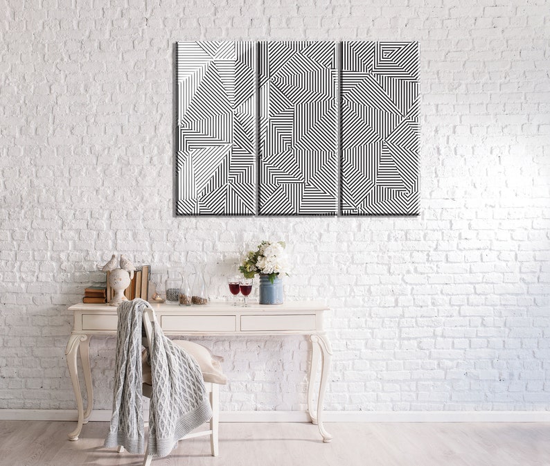 Geometric Black and White Canvas Print Set, Modern Wall Art - Etsy