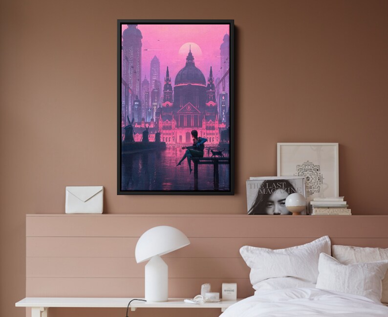 Futuristic Building Canvas/ Living Room Decor/ Futurism Artwork/ Neo