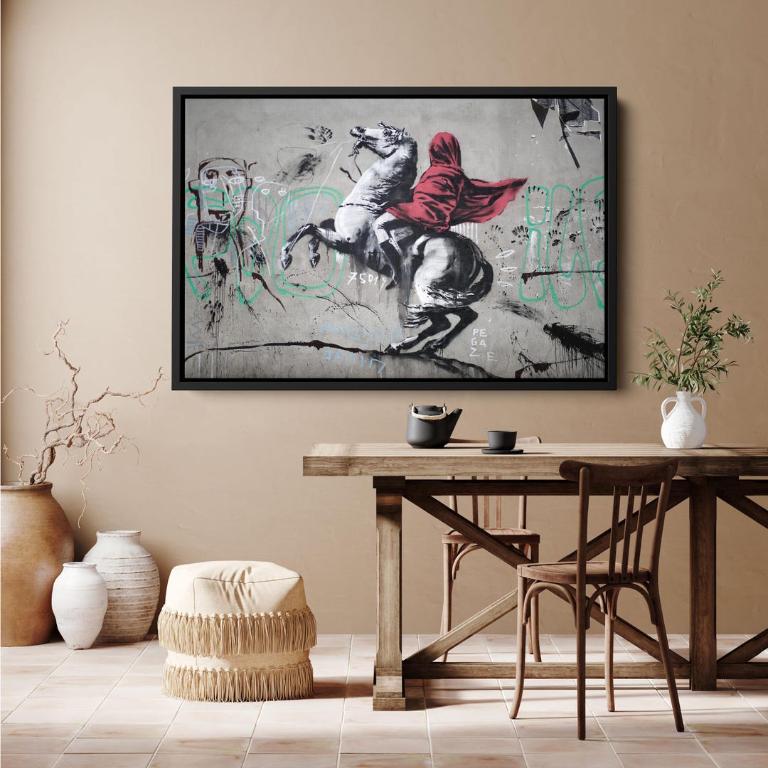 バンクシーの馬乗りキャンバスプリント：グラフィティウォールアート