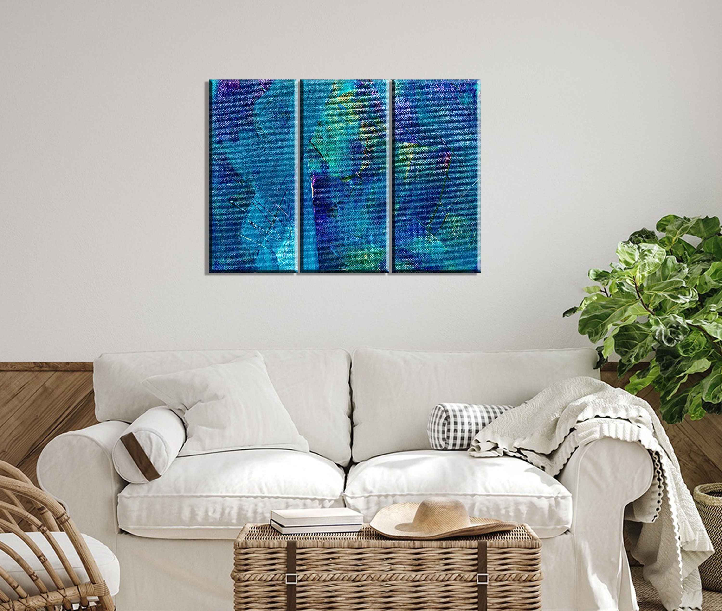Abstrakte Leinwand-Wandkunst 3-teilig – 50x70 Cm Pro Bild, Blau, Modern