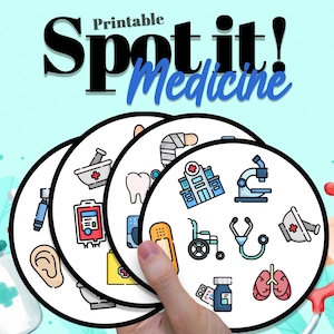 Medicine Dobble/Spot It card game - Digital download - Printable Game