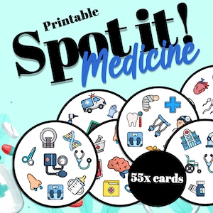 Medizin Dobble/Spot It Kartenspiel - Digitaler Download - Druckbares Spiel