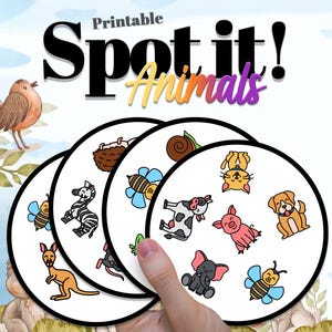 動物のドブル/スポットイットカードゲーム - 子供向け - デジタルダウンロード - 印刷可能なゲーム