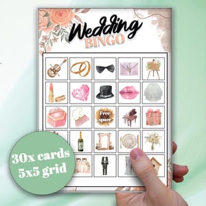 Boda _ Tarjetas de bingo _ 30x tarjetas 5x5 PDF