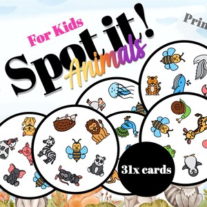 Dobble/Spot It-kaartspel Dieren - voor kinderen - digitale download - afdrukbaar spel