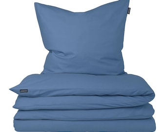 Juego de cama de algodón Moosberg - AZUL - Juego de funda nórdica - Juegos de cama 135 x 200 cm con 1 funda de almohada 80 x 80 cm