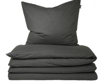 Juego de cama de algodón Moosberg - Antracita - Juego de cama con funda nórdica - Juegos de cama de 135 x 200 cm con 1 funda de almohada de 80 x 80 cm