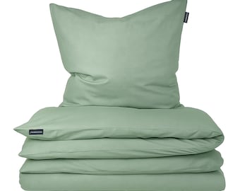 Moosberg Bettwäsche Set Baumwolle - Salbeigrün Mint  - Bettgarnitur Bettbezug - Bettwäsche-135 x 200cm mit 1 mal Kissenbezug 80x80cm