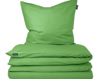 Juego de cama de algodón Moosberg - Verde - Juego de funda nórdica - Juegos de cama de 135 x 200 cm con 1 funda de almohada de 80 x 80 cm