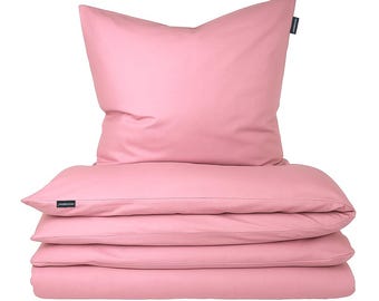Juego de cama de algodón Moosberg - Rosa bebé ROSA - Juego de cama Funda nórdica - Ropa de cama 135 x 200 cm con 1 funda de almohada 80 x 80 cm