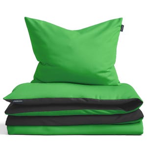 Moosberg Cotton Bedding Set - Green and Anthracite - Duvet Cover Set - Bedding Sets 135 x 200 cm with 1 Pillowcase 80 x 80 cm