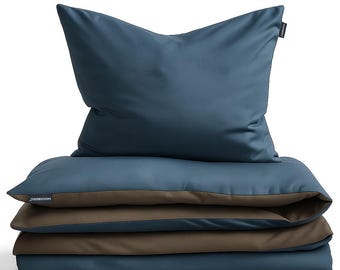 Moosberg Bettwäsche Set Baumwolle - Blau und Anthrazit  - Bettgarnitur Bettbezug - Bettwäsche-135 x 200cm mit 1 mal Kissenbezug 80x80cm