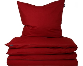 Juego de cama de algodón Moosberg - ROJO - Juego de funda nórdica - Juegos de cama 135 x 200 cm con 1 funda de almohada 80 x 80 cm