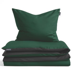 Moosberg Cotton Bedding Set - Green and Anthracite - Duvet Cover Set - Bedding Sets 135 x 200 cm with 1 Pillowcase 80 x 80 cm