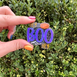 Cute Interchangeable Hey Boo badge reel topper, Halloween Badge reel