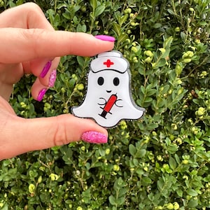 Cute Interchangeable Nurse Ghost badge reel topper, Halloween Badge reel