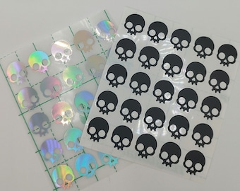 25 Skull Stickers Matt Black or Silver Holographic