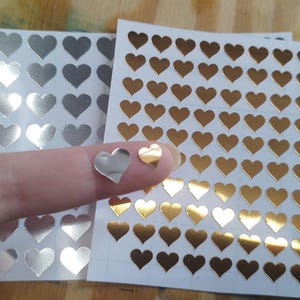 Gold, Silber oder Holographische Herz Sticker 100 im Set 1 cm und 8 mm