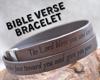Christian Bracelet for Men Christian Gift for Men Handmade Genuine Leather Bracelet Bible Verse Bracelet Religious Gift Scripture Bracelet