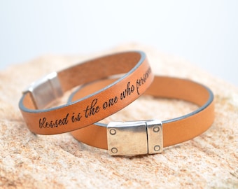 Christian Bracelet Religious Gift Handmade Genuine Leather Bracelet Christian Jewelry Bible Verse Bracelet Scripture Bracelet with Gift Box