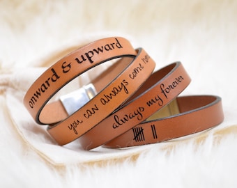 Personalized Leather Bracelet - Custom Leather Bracelet - Engraved Leather Bracelet - Custom Quote Bracelet - Personalized Quote Bracelet