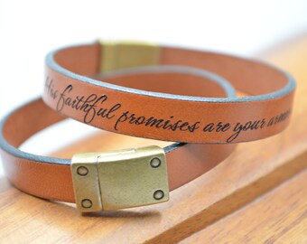 Christian Bracelet Religious Gift Handmade Genuine Leather Bracelet Christian Jewelry Bible Verse Bracelet Scripture Bracelet with Gift Box