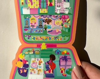 Sticker “birthday party time” inspired in vintage Polly Pocket sets