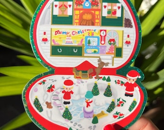 Sticker in glitter “Christmas Musical Compact” inspired in vintage Polly Pocket set from 1989
