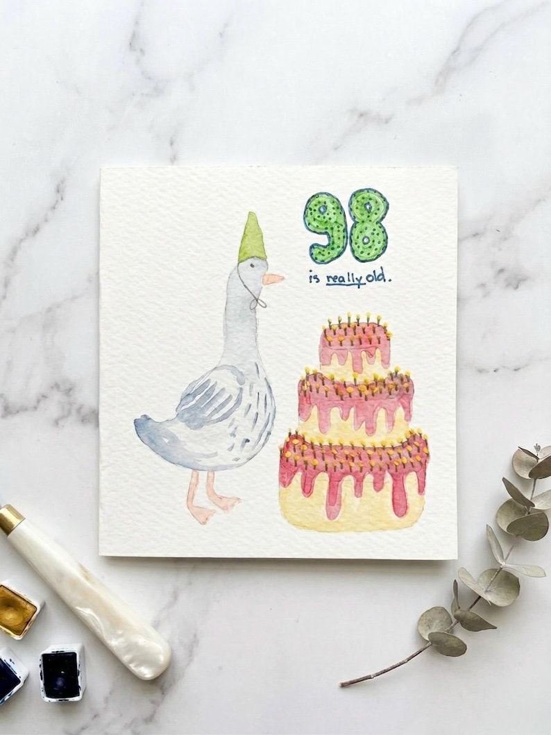 Funny Birthday Card Hand Painted Watercolor Goose Custom and Unique - Etsy