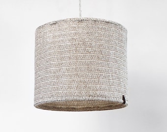 Knitted mesh light fixture, eco-designed ceiling light. Handmade lampshade, textile crafts